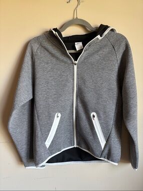 ZYIA Gray Hooded Zip Jacket with White Trim